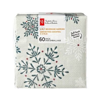 President's Choice 3 Ply Beverage Napkins 60 Pack - Snow Flakes 60 ea, $5.00/1ea