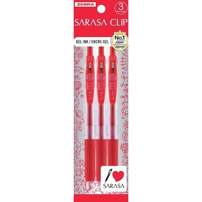 Zebra Stylo gel Sarasa Clip rouge, paq de 3 3 ea, 2,00 $/1ch