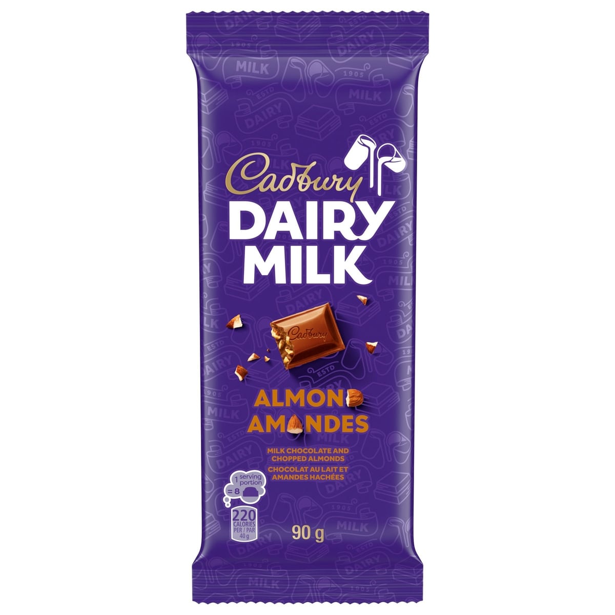 Cadbury Tablette de chocolat avec amandes DAIRY MILK Amandes 90 g, 3,32 $/100g