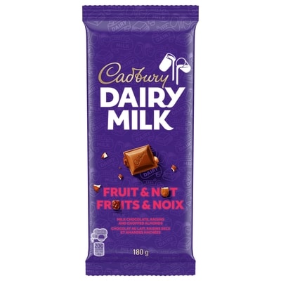 Cadbury DAIRY MILK Fruits et noix, raisins secs et amandes 180 g, 3,61 $/100g
