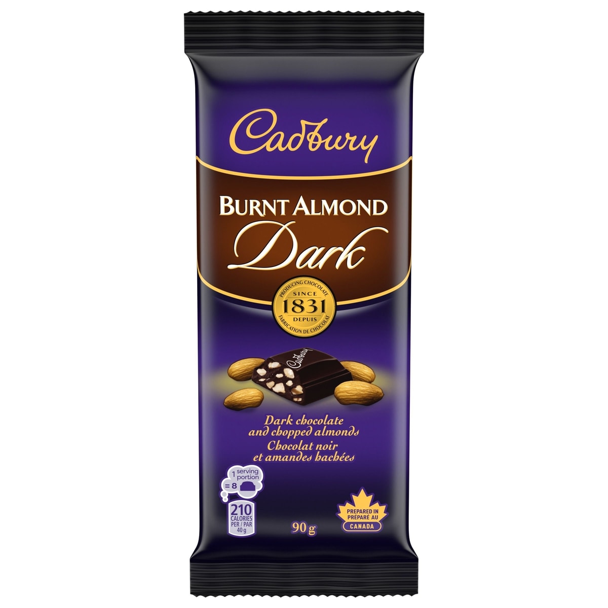 Cadbury Chocolat Burnt Almond, chocolat noir et amandes hachées 90 g, 3,32 $/100g