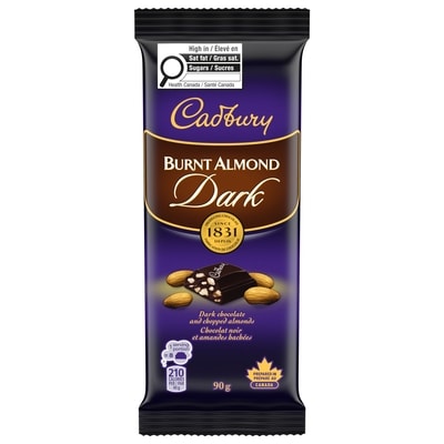 Cadbury Burnt Almond, chocolat noir et amandes hachées 90 g, 3,88 $/100g
