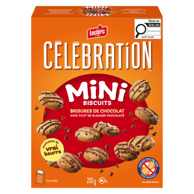 Leclerc Mini biscuits brisures de chocolat avec filet de glaçage chocolaté 200 g, 2,90 $/100g