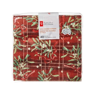 President's Choice 3 Ply Dinner Napkins 40 Pack - Plaid Mistletoe 40 ea, $0.13/1ea