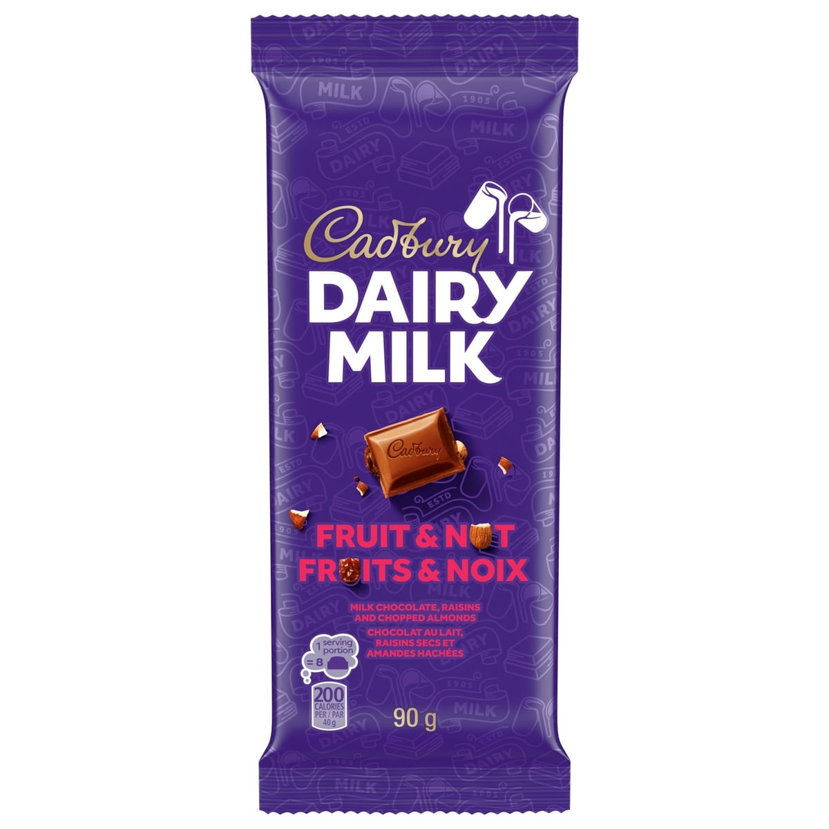 Cadbury DAIRY MILK Fruits et noix, raisins secs et amandes 90 g, 3,32 $/100g