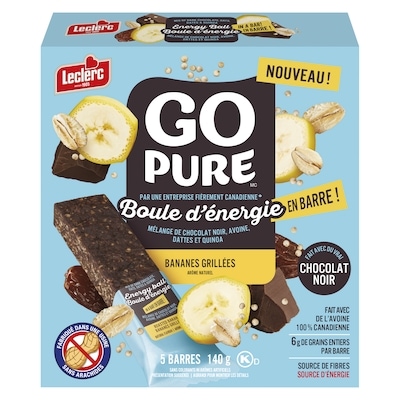Leclerc Boule d'énergie en barre bananes grillées 140 g, 3,39 $/100g