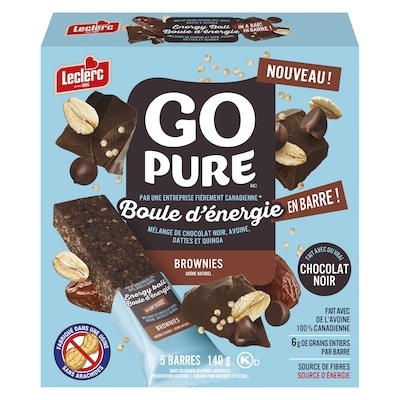 Leclerc Boule d'énergie en barre brownies 140 g, 3,39 $/100g