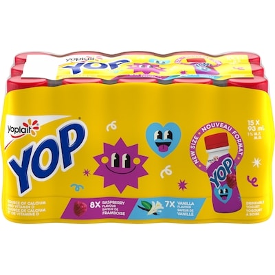 Yoplait YOP Yogourt à boire framboise et vanille 15x93.0 ml, 0,86 $/100ml