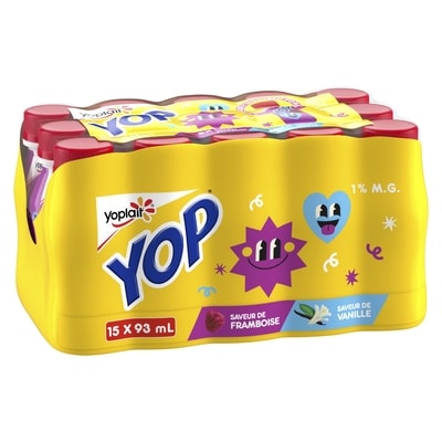Yoplait YOP Yogourt à boire framboise et vanille 15x93.0 ml, 0,86 $/100ml
