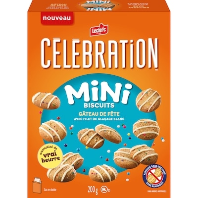 Leclerc Mini biscuits gâteau de fête avec filet de glaçage blanc 200 g, 2,50 $/100g