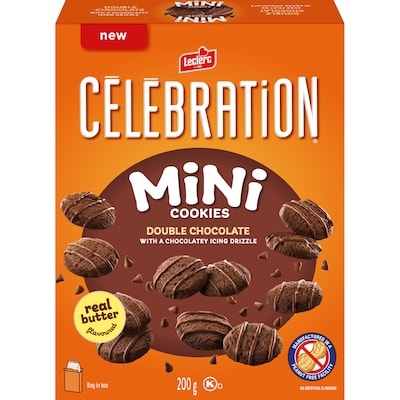 Leclerc Mini Cookies Double Chocolate With A Chocolatey Icing Drizzle 200 g, $1.50/100g