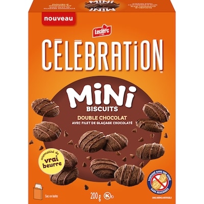 Leclerc Mini biscuits double chocolat avec filet de glaçage chocolaté 200 g, 2,50 $/100g