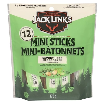 Jack Link’s Mini-bâtonnets tout dinde herbe saleé arôme zéro 175 g, 7,43 $/100g