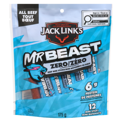 Jack Link’s Mini-bâtonnets tout bœuf original arôme zéro 175 g, 7,43 $/100g