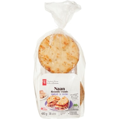 President's Choice Garlic Naan Rounds 480 g, $1.04/100g