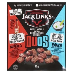 Jack Link’s Bouchées de poulet duos tout poulet 80 g, 9,36 $/100g