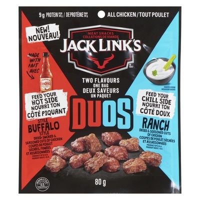Jack Link’s Bouchées de poulet duos tout poulet 80 g, 9,36 $/100g