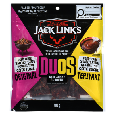 Jack Link’s Jerky au boeuf duos tout boeuf 80 g, 9,99 $/100g
