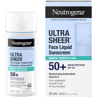 Neutrogena Ultra Sheer Face Liquid Mineral Sunscreen For Sensitive Skin, Spf 50+ 40 ml, $44.98/100ml