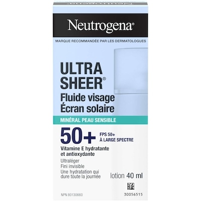 Neutrogena Écran solaire minéral liquide pour peau sensible ultra sheer, fps 50+ 40 ml, 44,98 $/100ml