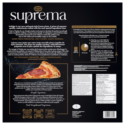 Suprema pizza de style artisanal, cuite sur pierre salame romano