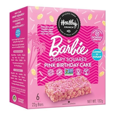 Healthy Crunch Carrés croustillants Saveur gâteau d'anniversaire Rose Barbie 132 g, 4,92 $/100g