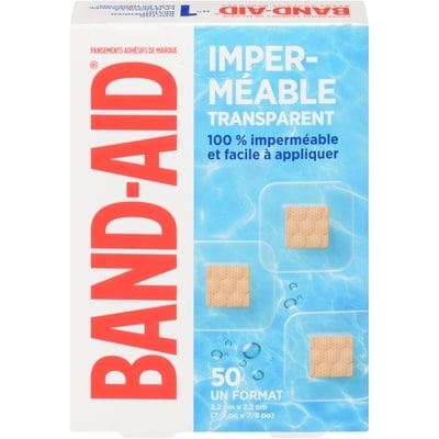 Band-Aid Pansements adhésifs imperméables et transparents, un format 50 ea, 0,17 $/1ch