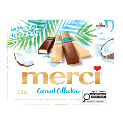 merci Assortiment de chocolats coconut collection édition limitée 250 g, 3,20 $/100g