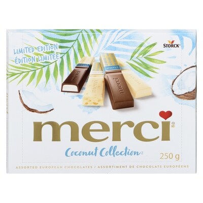 merci Assortiment de chocolats coconut collection édition limitée 250 g, 3,60 $/100g