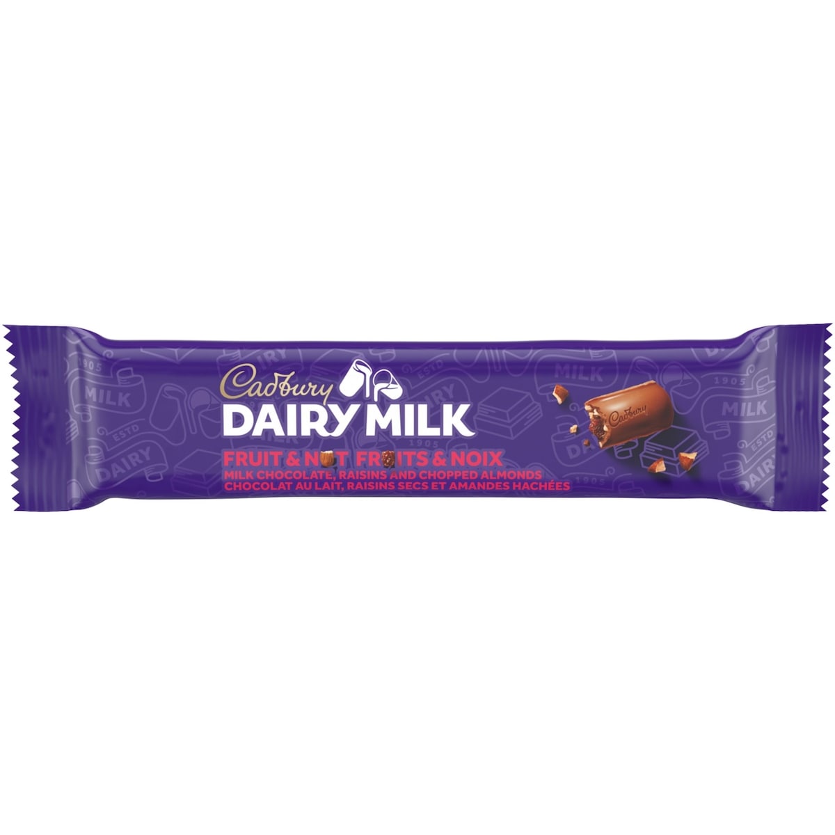 Cadbury DAIRY MILK Fruit & Nut Chocolate Bar, Raisins & Almonds, Case 24x38.0 g, $3.95/100g