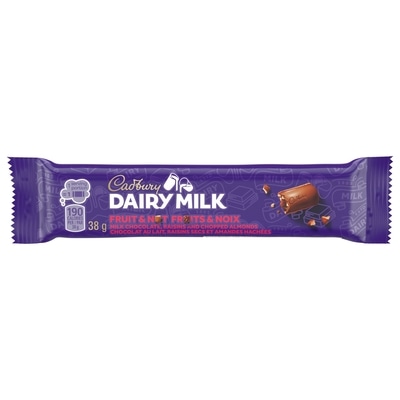 Cadbury DAIRY MILK Fruits et noix, raisins secs et amandes 38 g, 5,24 $/100g
