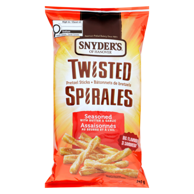 Snyders Bâtonnets de bretzels spirales assaisonnés au beurre et à l'ail 340 g, 1,62 $/100g