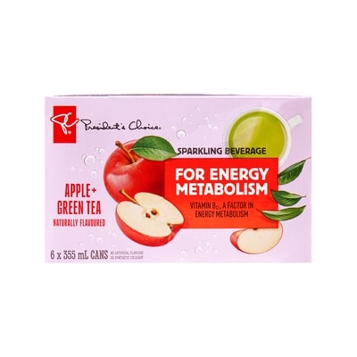 President's Choice Apple + Green Tea Flavoured Sparkling Beverage with Vitamin B12 for Energy Metabolism 6x355.0 ml, $0.26/100ml
