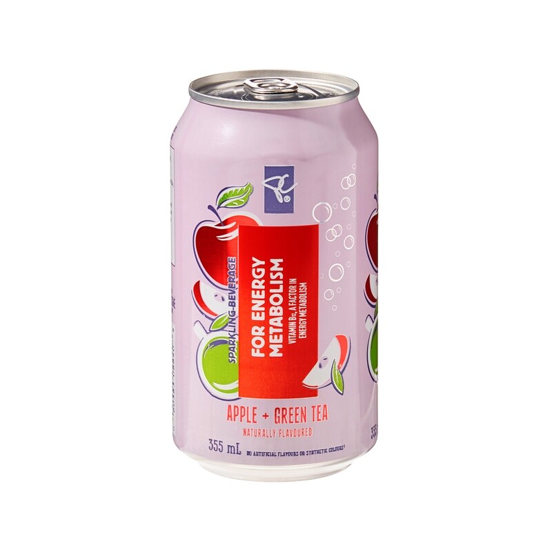 Apple + Green Tea Flavoured Sparkling Beverage with Vitamin B12 for Energy Metabolism