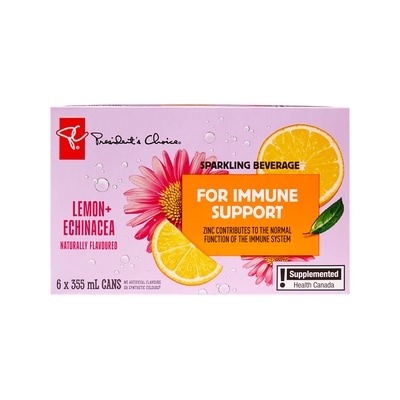President's Choice Lemon + Echinacea Flavoured Sparkling Beverage with Zinc for Immune Support 6x355.0 ml, $0.28/100ml