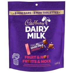 Cadbury DAIRY MILK Fruit & Nut Milk Chocolate Bars, Pack of 18 Mini Bars 144 g, $4.51/100g
