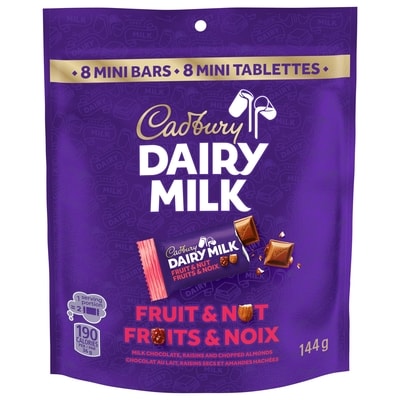 Cadbury DAIRY MILK Fruit & Nut Milk Chocolate Bars, Pack of 18 Mini Bars 144 g, $3.82/100g