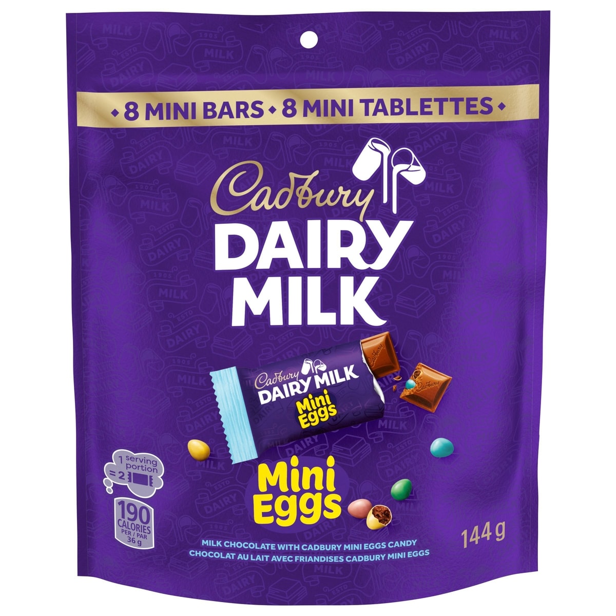 Cadbury DAIRY MILK Milk Chocolate with CADBURY Mini Eggs, Bag of 8 Mini Bars 144 g, $3.82/100g