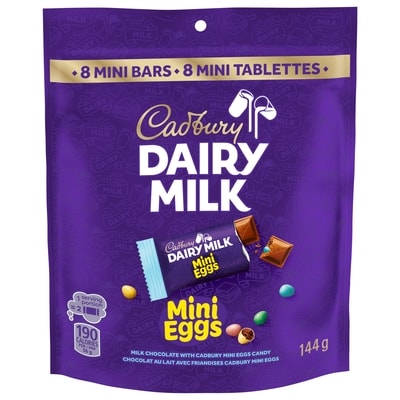 Cadbury DAIRY MILK Milk Chocolate with CADBURY Mini Eggs, Bag of 8 Mini Bars 144 g, $4.16/100g