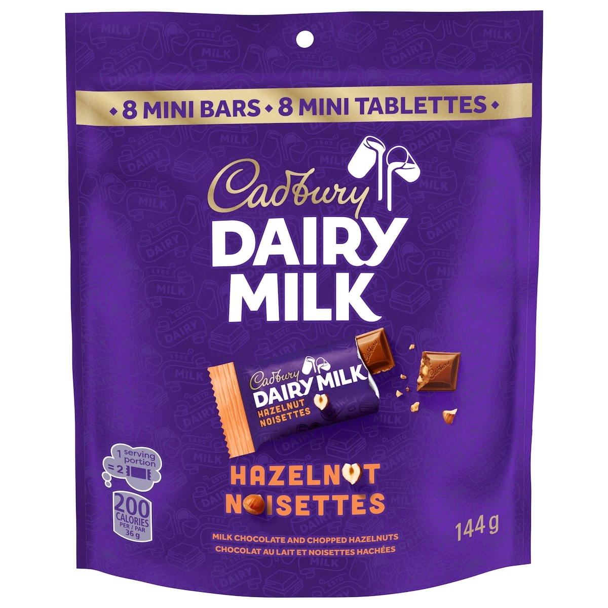 Cadbury DAIRY MILK Hazelnut Chocolate Bar, Pack of 8 Mini Bars 144 g, $4.72/100g