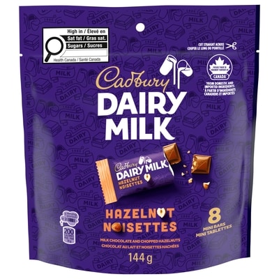 Cadbury DAIRY MILK Noisettes, emballage de 8 mini-tablettes 144 g, 4,51 $/100g
