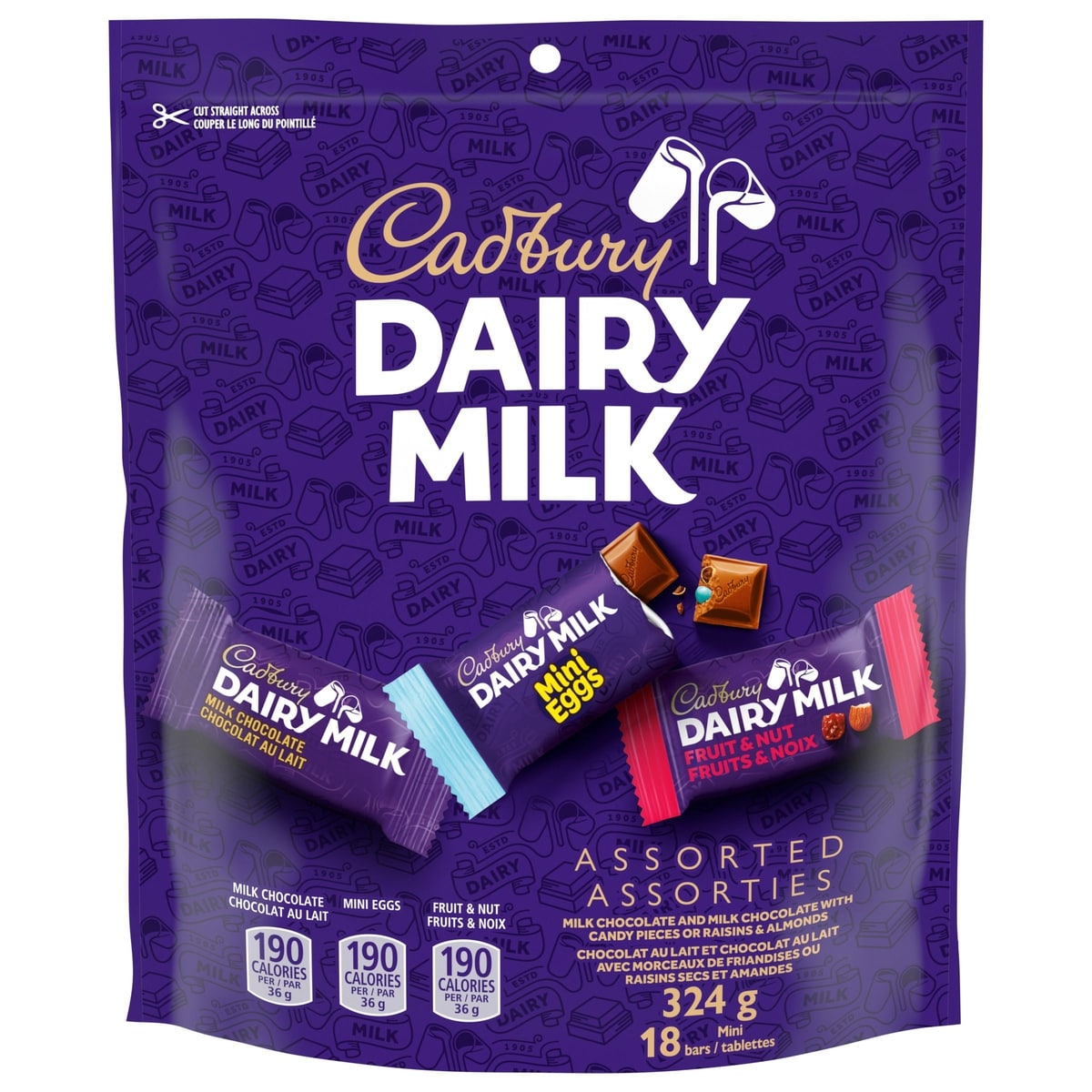 Cadbury DAIRY MILK Assorted Flavour Bag of 18 Mini Chocolate Bars 324 g, $4.01/100g