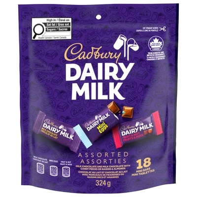 Cadbury DAIRY MILK, sac assorti de 18 mini tablettes 324 g, 4,01 $/100g