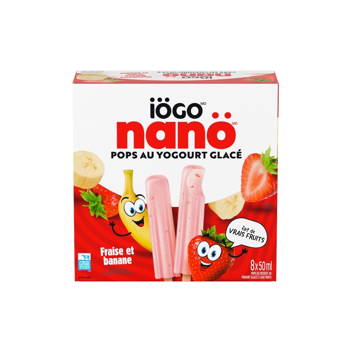 IÖGO Nano pops au yog. glacé, fraise et banane 400 ml, 1,63 $/100ml