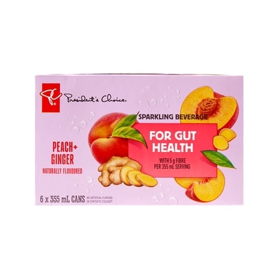President's Choice Peach + Ginger Flavoured Sparkling Beverage with Fibre for Gut Health 6x355.0 ml, $0.28/100ml