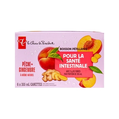 le Choix du Président Boisson pétillante aromatisée à la pêche et au gingembre avec fibres pour la santé intestinale 6x355.0 ml, 0,26 $/100ml