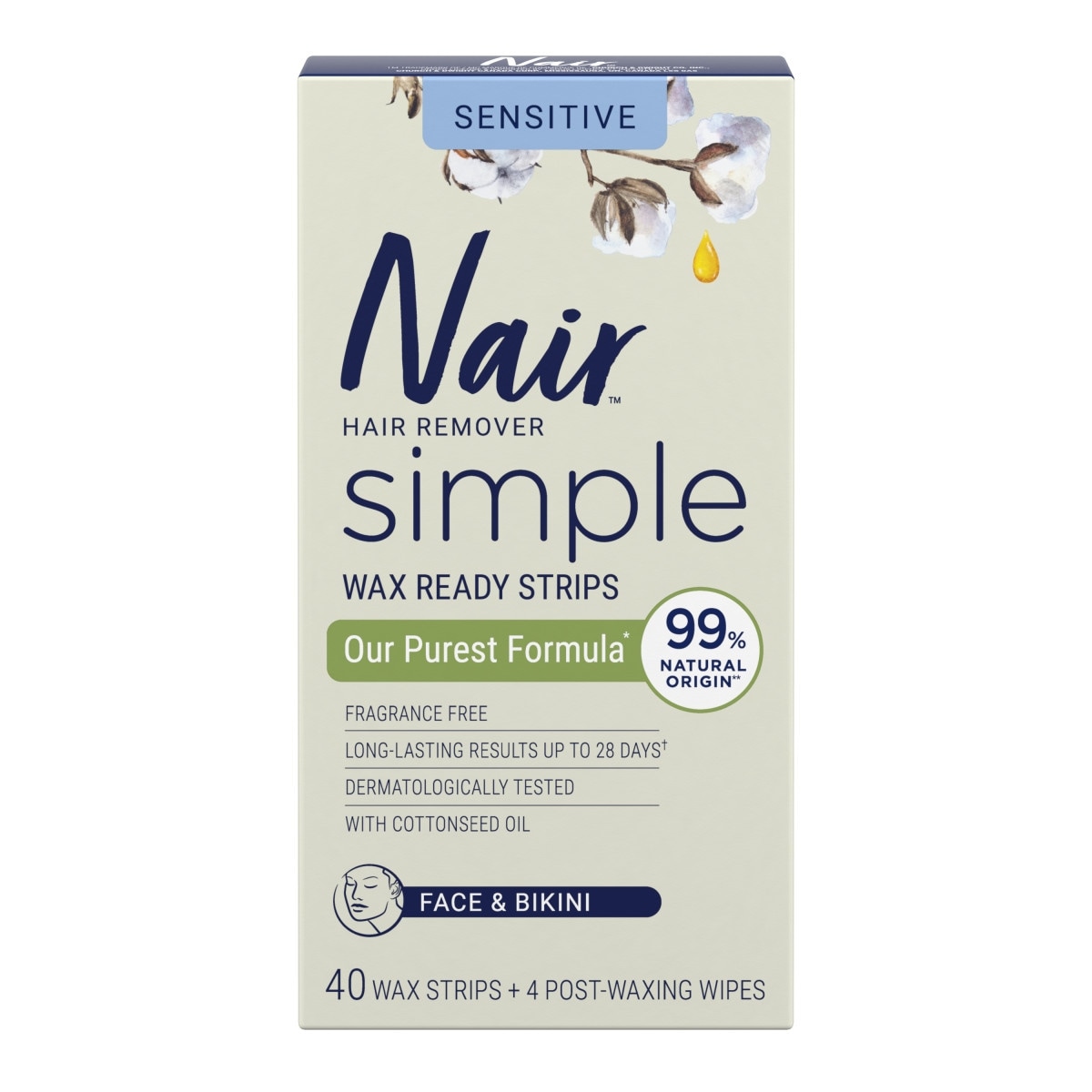 Nair Nair Simple Wax Ready Strips With Cottonseed Oil Face & Bikini 40 ea, $0.37/1ea