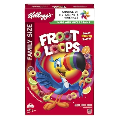 Kelloggs Froot Loops Cereal Family Size 480 g, $1.66/100g
