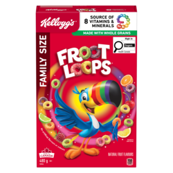 Kelloggs Froot Loops Cereal Family Size 480 g, $1.25/100g