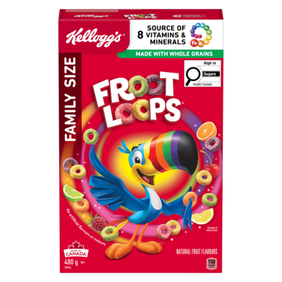 Kelloggs Froot Loops Cereal Family Size 480 g, $1.66/100g